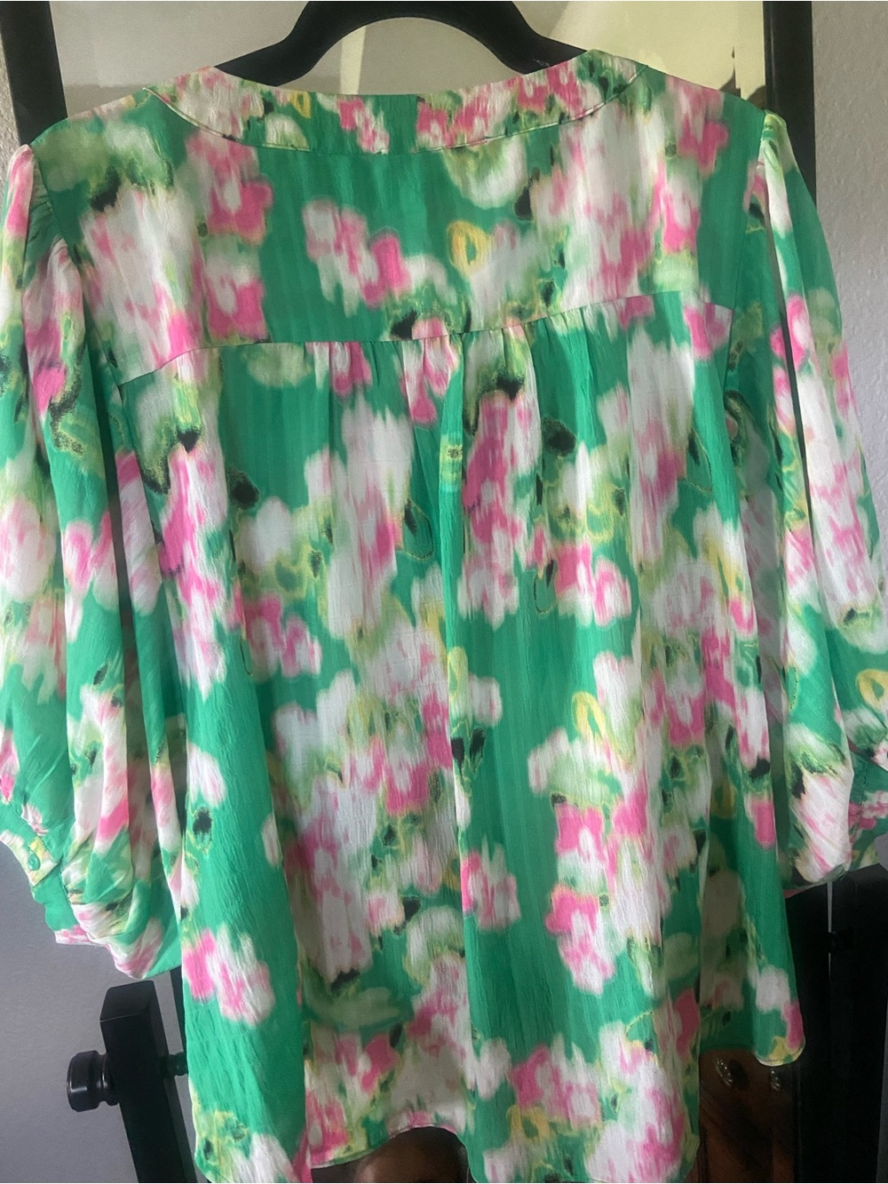 Rose & Olive Green Floral Tie-Front Peasant Blouse - Picture 11 of 11